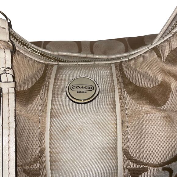 Coach Signature Stripe Convertible Hobo Bag (Shoulder & Crossbody) - Picture 9 of 14